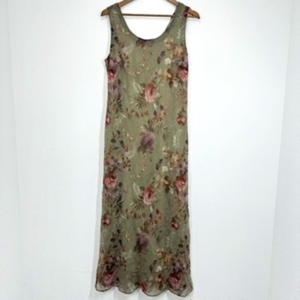 R&M Richards Olive Green Floral Maxi Dress